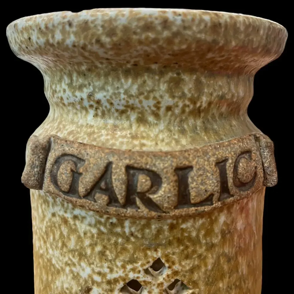 Foxlo Ceramic Handmade Vintage Clay Garlic Holder w/ Vents Cottage Granny Fairy